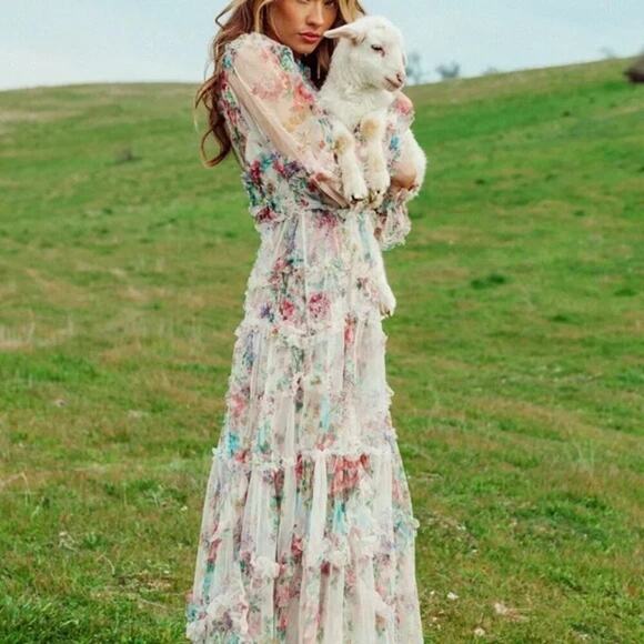 UNTAMED PETALS By Amanda Judge Dreamer Maxi Dress Floral Mesh Size Medium - Picture 1 of 13